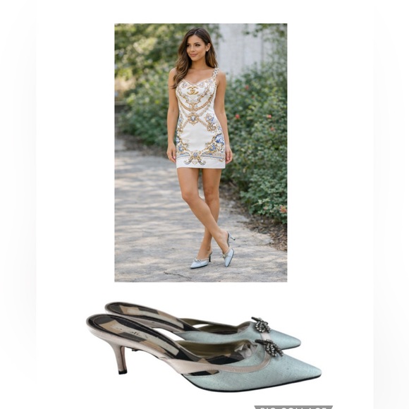 Christian Lacroix Shoes - Christian Lacroix Mint Jeweled Bow Pointed Toe Mules Made in Italy 38.5